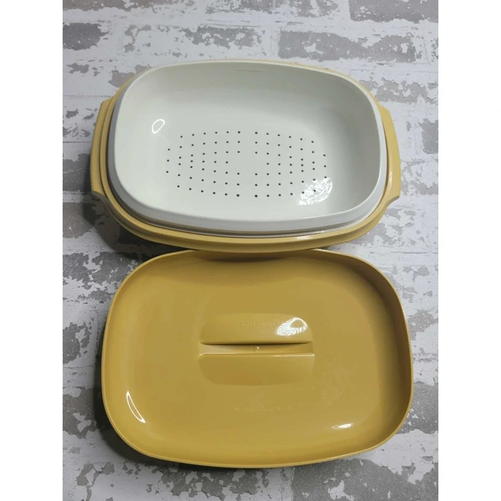 Tupperware Steamer Vegetable Rice Strainer Harvest Gold #1273‎ Vintage 3 Piece